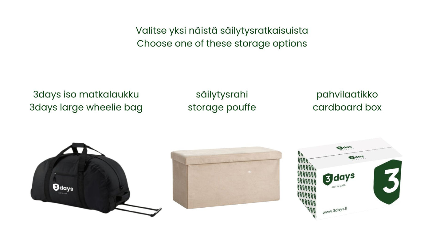 3days täydellinen kotivarapakkaus kahdelle