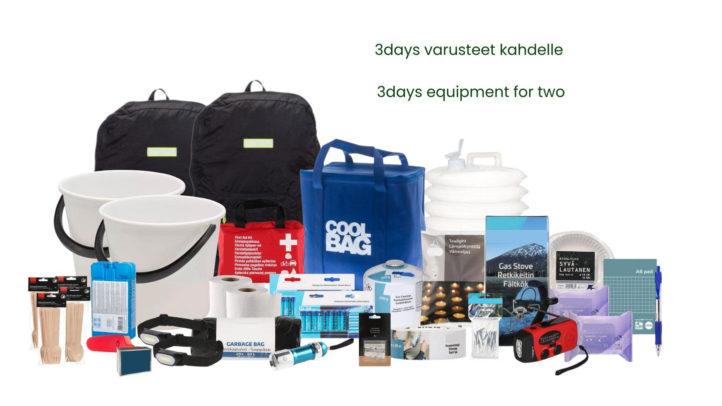 3days täydellinen kotivarapakkaus kahdelle