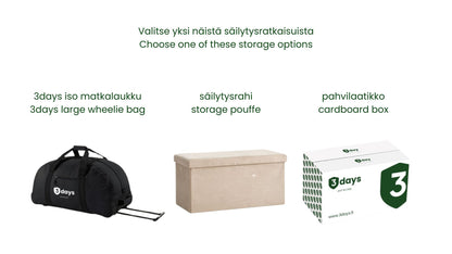 3days täydellinen kotivarapakkaus kahdelle
